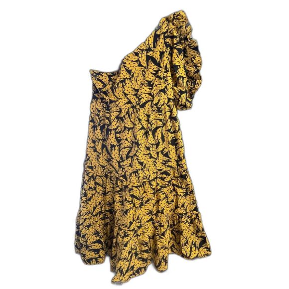 FARM Rio One Shoulder Banana Print Tiered Midi Dress – Size Large- Dyed by sun - Picture 4 of 8